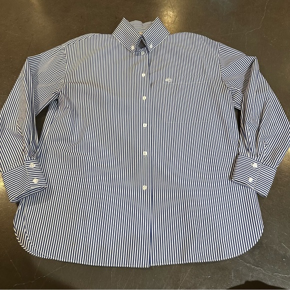 Lafayette 148 - Striped Button Down Long Sleeve Shirt - Blue White - Size M - Picture 4 of 12